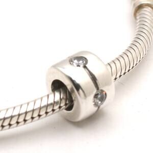 Authentic PANDORA Retired Silver Band with Clear CZ Charm